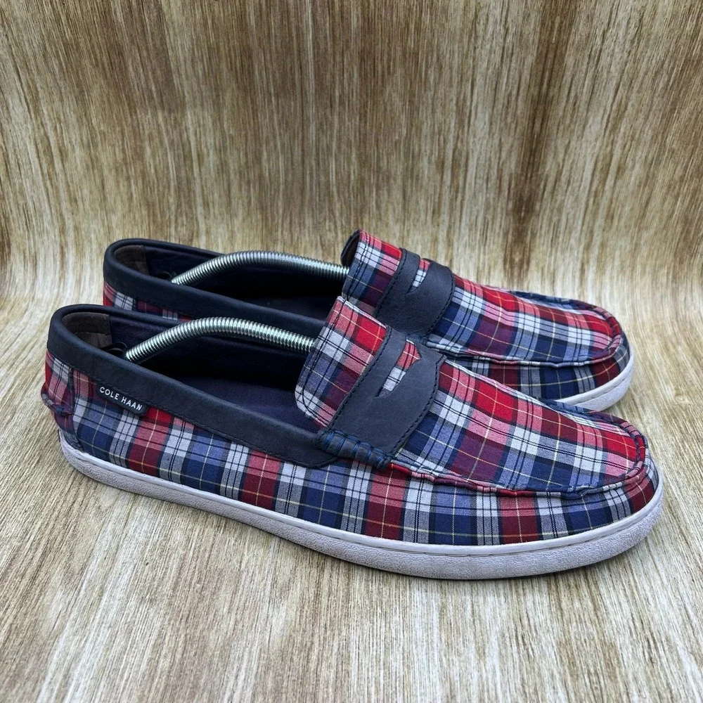 Cole Haan Nantucket Penny Loafer II Men's Size 12 M Red Blue Plaid Canvas C24450